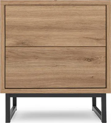 Produktbild von BETTSO Nachttisch GENUA Braun Eiche mit schwarzem Gestell - 2 Schubladen - grifflos - 43x34x48,5 cm