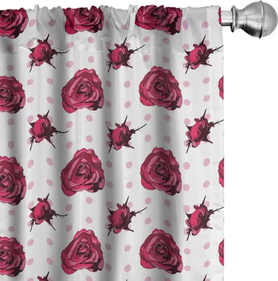 Produktbild von ABAKUHAUS Vintage Rose Vorhänge, Gardinen, Kontinuierlicher Feminine Blumen auf Tupfen-Hintergrund, 2 Stück 75 x 175 cm, Baby Pink Raspberry