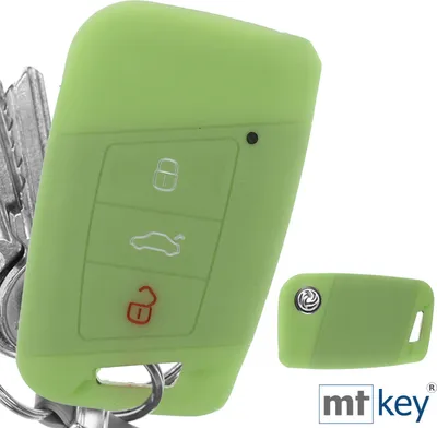 Produktbild von Auto Schlüssel Hülle Silikon Schutz Cover Fluoreszierend Grün kompatibel mit VW Passat B8 Arteon Skoda Kodiaq 3 Tasten KEYLESS SMARTKEY