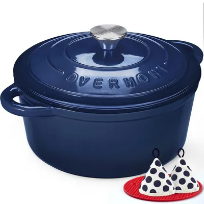 Immagine prodotto di Pentola in ghisa smaltata Overmont, ideale per brasare, diametro 24 cm, adatta al forno - con