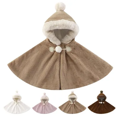 Productafbeelding van Baby poncho voor winter - Zachte nepbont - Khaki