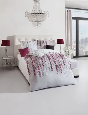 Produktbild von Kaeppel Mako-Satin Bettwäsche Pearls Burgund Taube 100% Baumwolle Reißverschluss Bettbezug Kissenbezug Bettgarnitur Bettwäsche-Set 135x200 cm