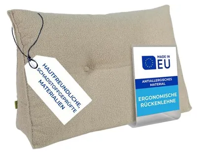 Produktbild von Pillows24 - Rückenkissen für Bett & Sofa mit abnehmbarem, waschbarem Bezug [ 180 cm/Beige/Boucle ] Bequemes Keilkissen und Lesekissen fürs Bett