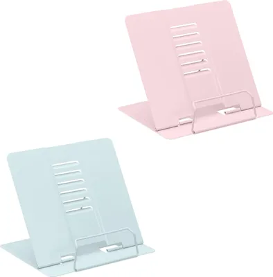 Produktbild von Relaxdays Buchständer, 2er Set, Leseständer 6-fach höhenverstellbar, Kochbuchhalter mit Klemme, Küche, Stahl, blau/rosa