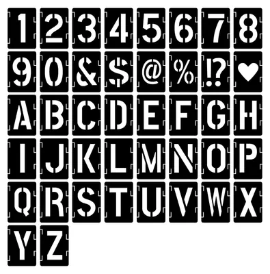 Produktbild von Buchstaben Schablonen Set - 42-teilig mit Zahlen und Zeichen - Wiederverwendbare Kunststoff-Schablonen für DIY-Projekte - 5 Zoll