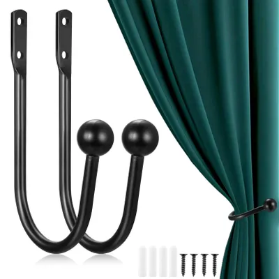 Produktbild von 2 Metall-Gardinenhalter, U-förmig, für Wohnzimmer, Schlafzimmer, Büro, Küche (schwarz)