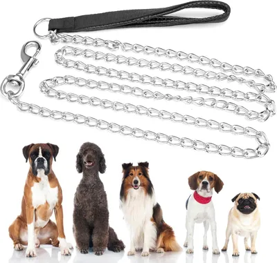 Produktbild von Robuste Hundeleine aus Metall, 180 cm lange bissfeste Hundeleine mit weich gepolstertem Griff, korrosions- und rostbeständige Sportleine, metallene Trainingshundeleine für große Hunde