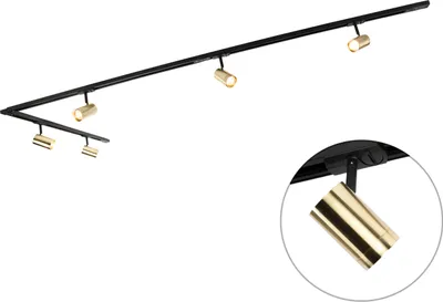 Produktbild von QAZQA - Modern Schienensystem I Spotlight I Deckenspot I Deckenstrahler I Strahler mit 5-flammig Punkten 1-phasig schwarz mit Gold I Messing - Jeana I Wohnzimmer I Schlafzimmer - Aluminium Länglich -