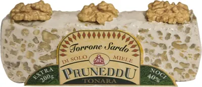 Produktbild von Torrone mit Walnüssen und Honig, hart, vom Stück geschnitten, 200g, weißer Nougat, Pruneddu Torronificio Artigianale