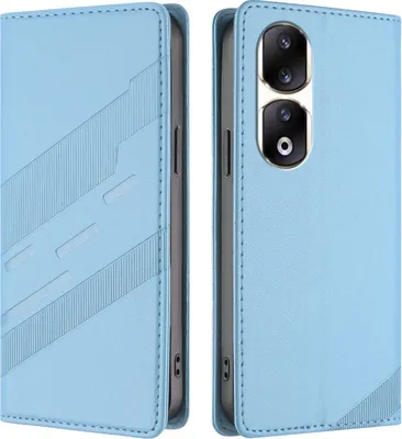 Produktbild von Hülle für Honor 90 Pro, Kunstleder Brieftaschen Handyhülle mit Kartenfach und Standfunktion Hellblau