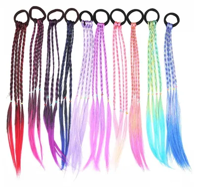 Immagine prodotto di Extensioni per capelli, 10 pezzi - Treccine colorate - Materiale sintetico resistente al calore - Fascia elastica - Ideali per feste - Lunghezza 45 cm - Extension per capelli