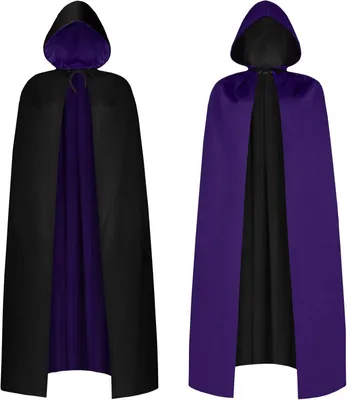 Zdjęcie produktu dla Uni Dwustronny Płaszcz z Kapturem, Czarny/Fioletowy Kostium Wampira i Czarownicy, 150 cm, na Halloween