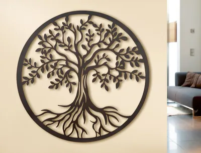 Imagen del producto de Relieve de pared decorativo, redondo, "Árbol de la Vida", motivo del árbol de la vida, metal, color marrón oscuro, paquete de 2 unidades, longitud: 1,5 cm, diámetro: 60 cm. Código: 4063387671160
