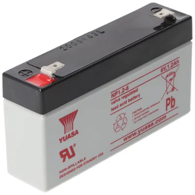 Zdjęcie produktu dla Akumulator YUASA NP1.2-6 PB 6,0 V 1200 mAh z 2 stykami Faston 4,8 mm
