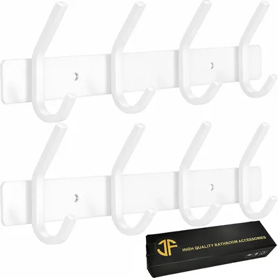 Image de Crochets muraux, patère murale blanche, barre à crochets en acier inoxydable, porte-manteaux pour armoire, salle de bains, cuisine (blanc, 4 crochets - lot de 2)