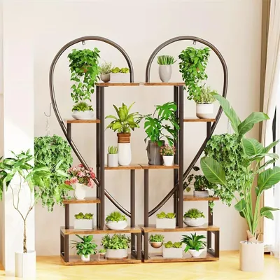 Immagine prodotto di Portap piante - Supporto per piante - Porta fiori - Tavolino per piante - Espositore per piante - Set di 2 supporti a forma di cuore