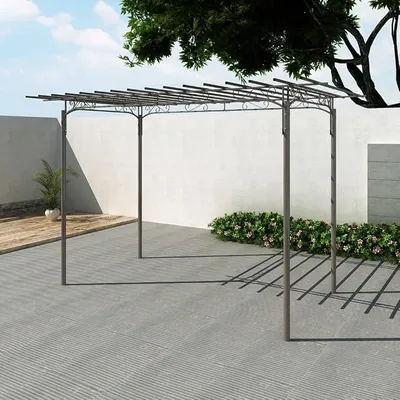 Produktbild von Stahl Pavillon Gartenlaube, Gartenbogen mit Rankgitter, Pergola als Kletterhilfe für Rosen und Clematis, anthrazit, 190 x 320 cm für Terrasse und Garten