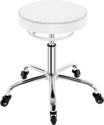 Produktbild von WOLTU Rollhocker höhenverstellbar, Bürohocker 360° drehbar, rund, Kunstleder : Weiß Farbe: Weiß