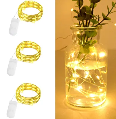 LED-Lichtschnur 3er-Set, 20 LEDs, 2 m, warmweiß, batteriebetrieben
