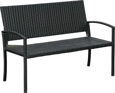 Immagine prodotto di Panca da giardino in polirattan, 2 posti, struttura in acciaio, intrecciata, dimensioni 122x60x87 cm (nera)