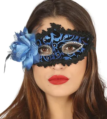 Produktbild von Venezianische Maske in schwarz mit blau Blüte Steinchen