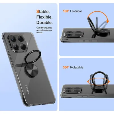 Image de Coque pour Xiaomi 15T Pro, Protection Silicone Transparent avec Anneau Rotatif Argenté