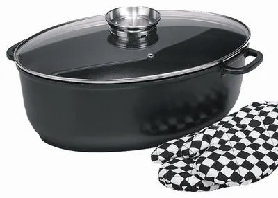 Produktbild von Karl Krüger 23038D Aluguss-Gansbräter Delta - 38 x 26 x 13 cm - mit Glasdeckel und 1 Paar Handschuhe