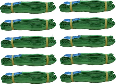 Ten green lifting slings are arranged in two columns on a white background.
