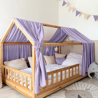Productafbeelding van Hemel voor huisbed 135x320 cm lila met gouden applicatie - 2 stofbanen