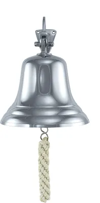 Produktbild von Schiffsglocke Messing silber mit Wandhalter & Bändsel 10cm leichte Ausführung