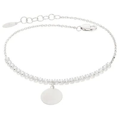 Produktbild von 585er Weißgold Damen Armband Zirkonia Plättchen Kreis Armkette inkl. Gravur Etui