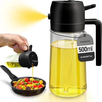 Produktbild von Ölsprüher für speiseöl 2 in 1-500ml Öl Sprühflasche lebensmittelecht, Ölspray zum Kochen, Hochwertiger Öl Zerstäuber, Ölsprüher für Heißluftfritteuse (Schwarz)