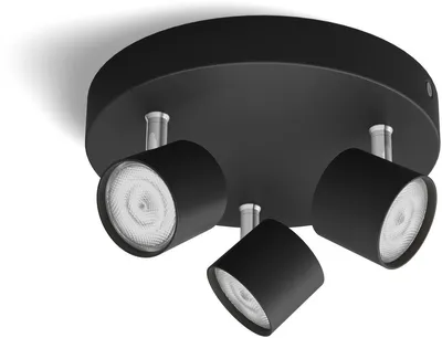 Zdjęcie produktu dla Philips Sufitowy/ścienny reflektor punktowy Star 3 x, Oświetlenie miejscowe wpuszczane, Niewymienialne źródło światła, LED, 2700 K, 1500 lm, Czarny