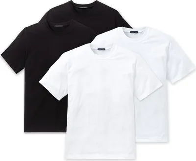 Produktbild von SCHIESSER Herren American T-Shirt 4er Pack - 1/2 Arm, Unterhemd, Rundhals Schwaz/Weiß XL