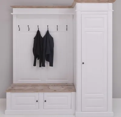 Produktbild von Casa Padrino Landhausstil Garderobenschrank Weiß / Naturfarben 205 x 65 x H. 210 cm - Massivholz Garderobe - Flur Schrank - Flurmöbel - Garderoben Möbel - Massivholz Möbel - Landhausstil Möbel