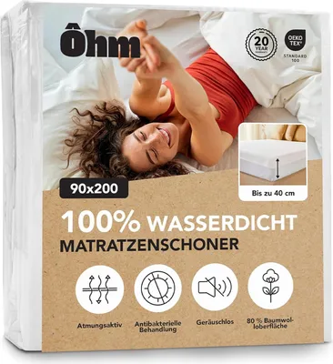 Produktbild von Matratzenschoner 90 x 200 cm | Matratzenauflage Wasserdicht & geräuschlos Hypoallergene saugfähige Baumwolle Anti-Milben Rundum bis 40 | Ôhm