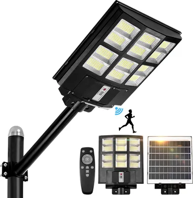 Produktbild von Solar Straßenlaterne 576 LED Solarleuchte 40000lm Wasserdicht Flutlicht mit Bewegungssensor und Fernbedienung für Außen Garten Terrasse Parkplatz