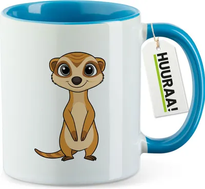 Produktbild von Huuraa Kaffeetasse Erdmännchen Comic 330ml Blau Keramik Kaffeebecher Geschenkidee