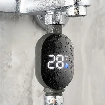 Immagine prodotto di Termometro da doccia a LED con display, misuratore digitale della temperatura dell'acqua a 3 colori, termometro da doccia senza batterie, misurazione precisa - ThermFlow