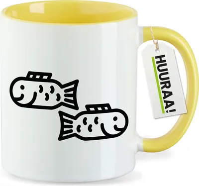 Produktbild von Huuraa Kaffeetasse Fische Sternzeichen Symbol 330ml Gelb Keramik Kaffeebecher Geschenkidee