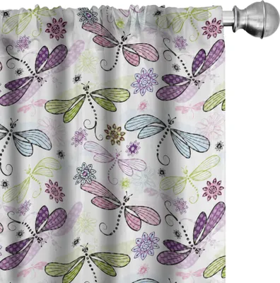 Produktbild von ABAKUHAUS Libelle Vorhänge, Gardinen, Abstrakte Wanzen mit ethnischer Hippie-Art-flüchtiger Blumen-Grafik, 2 Stück 75 x 245 cm, Blassblau Lila