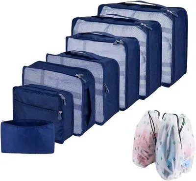 Produktbild von Famanu Kofferorganizer Set - 10-teiliges Packing Cubes Set für Familienreisen (Marineblau)