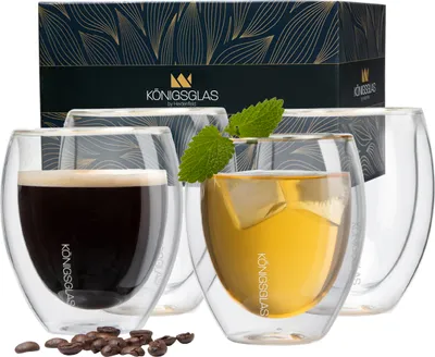 Produktbild von Königsglas Crema, Tee-/Kaffeegläser by Heidenfeld, 250 ml, 4er-Set, doppelwandig, handgefertigt