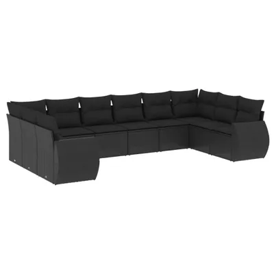 Image de vidaXL Ensemble de 10 canapés de jardin avec coussins noir poly rotin