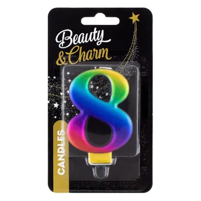 Obrázek produktu pro Svíčka dortová číslice 8 metalická, duhová 8 cm