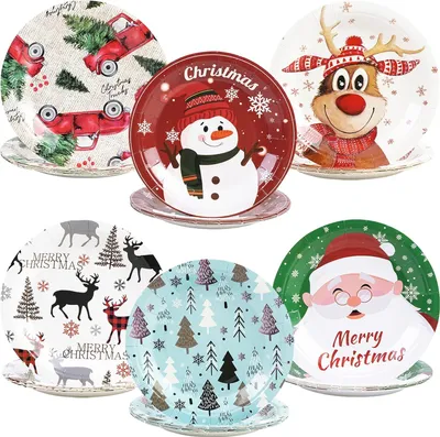 Produktbild von 60 Stš¹ck Weihnachts Pappteller 18 cm, Weihnachten Partyteller Xmas Baum Santa Schneemann Rentier Weihnachtsteller Einwegteller Dessertteller fš¹r Winter Weihnachten Thema Partyzubeh?r