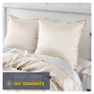 Produktbild von 2er Set Satin Kissenbezug 80x80 mit Reißverschluss, weich wie ein Seidenkissenbezug, geeignet für lockiges Haar, satinfarbene Kissenhüllen in Beige