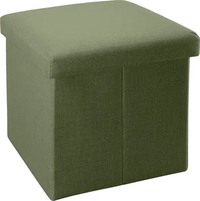 Produktbild von Intirilife Faltbarer Sitzhocker 30x30x30 cm in FRÜHLINGS GRÜN - Sitzwürfel mit Stauraum und Deckel aus Stoff in Leinen Optik - Sitzcube Fußablage Aufbewahrungsbox Truhe Sitzbank