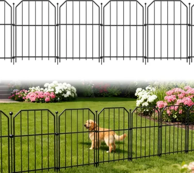 Produktbild von FIVMEN 25 Stück Dekorativer Gartenzaun aus Metall, Steckzaun für Garten & Beet, Modularer Tierzaun Beetzaun 40 cm (H) x 28 cm (B), Gitterzaun Gesamtlänge 7 m, Zaun zum Stecken, Typ C