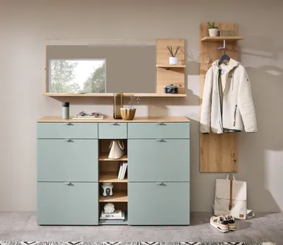 Produktbild von Garderoben-Set >Bari< in Schilfgrün matt, MDF, Spannplatte - 208x202x38 (BxHxT)